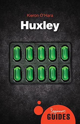 Book cover for “Huxley” featuring green pills against a dark background.