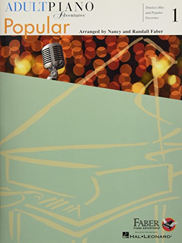 Cover of Adult Piano Adventures Popular Book 1 featuring a microphone and bokeh lights.