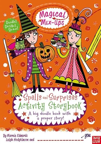 Children’s activity book cover with witch, princess, and doodle elements.
