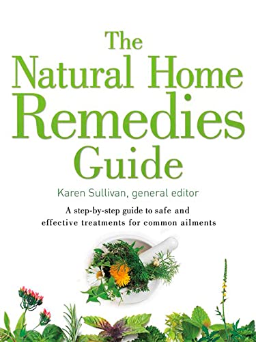 Book cover: "The Natural Home Remedies Guide" with herbs and mortar.