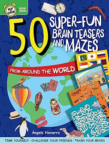 50 Puzzles Around the World to Solve (Happy Fox Books) Activity Book for Kids 6-10 - Seek-and-Find, Matching Games, Mazes, and More; Time Yourself, Challenge Friends, Train Your Brain (Beat the Clock)