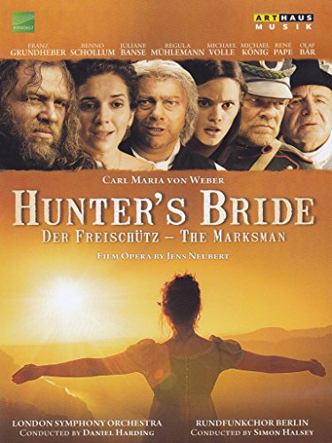 DVD cover for Weber’s “Hunter’s Bride” opera, featuring cast portraits and a silhouetted figure.