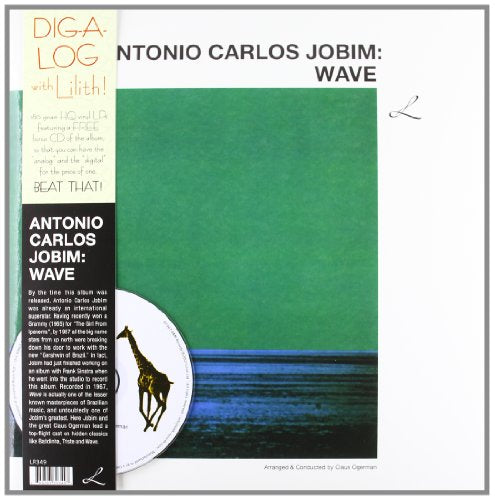 Green album cover for Antonio Carlos Jobim’s “Wave” with a giraffe image.