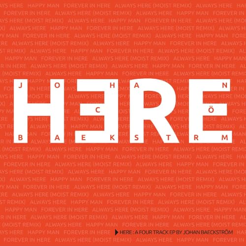 CD cover for Johan Baeckstrom's "Here EP" with repeating text and bold lettering.