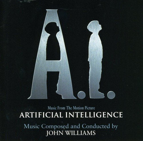 CD cover for "A.I." soundtrack, featuring silver lettering and silhouettes.