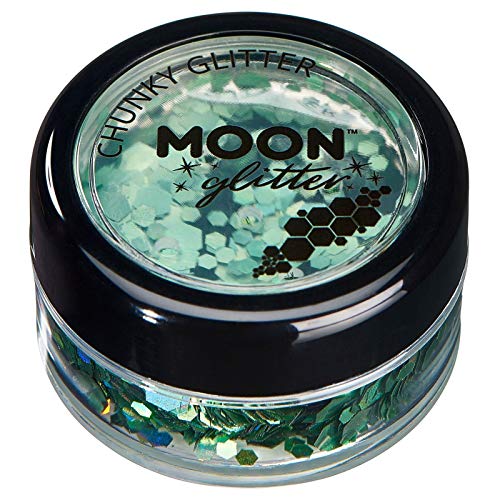 Chunky Holographic Glitter by Moon Glitter - Green - Cosmetic Festival Makeup Glitter for Face, Body, Nails, Hair, Lips - 3g