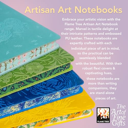 A stack of four embossed Artisan Art Notebooks in teal, green, blue, and yellow.