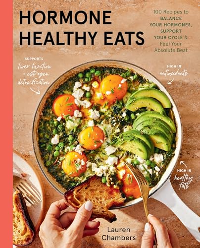 Cookbook cover featuring eggs and vegetables, titled "Hormone Healthy Eats.