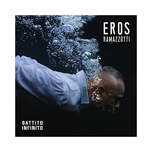 Eros Ramazzotti album cover with water effects and dark background.