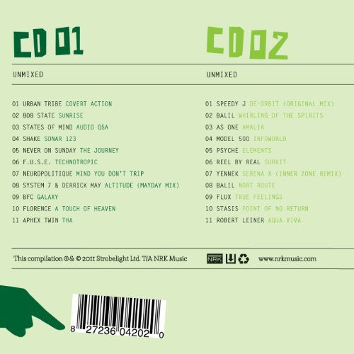 CD back cover with green text listing song titles and a barcode.