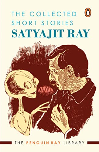 Book cover with illustration of man and alien, title and author in blue text.