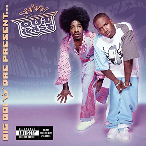 Outkast album cover featuring Big Boi and Dre in colorful outfits.