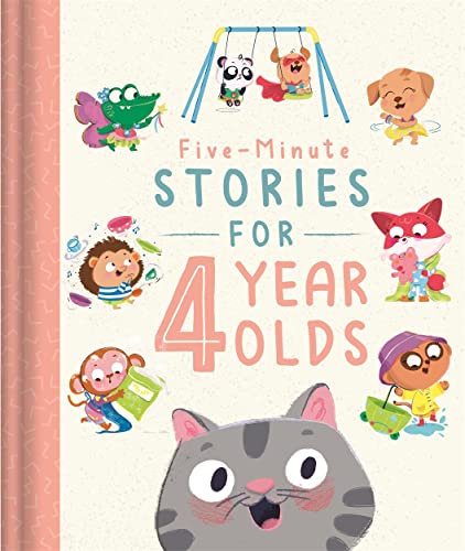 Book cover titled Five-Minute Stories for 4 Year Olds featuring various cute cartoon animals.