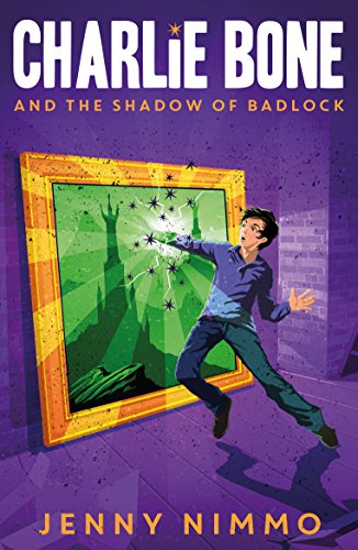 Book cover: boy reaching into a glowing, framed green landscape.