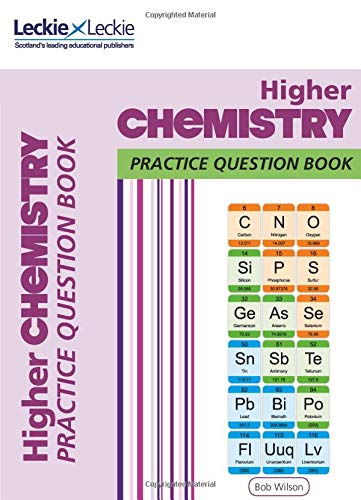 Purple and white “Higher Chemistry Practice Question Book” cover with periodic table.