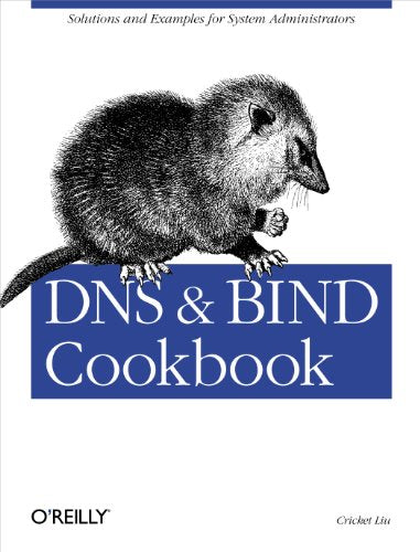 Book cover: "DNS & BIND Cookbook" with an opossum illustration.