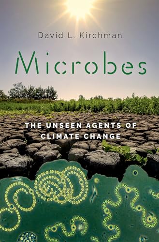 Book cover: "Microbes" with cracked earth, plants, and microscopic organisms.
