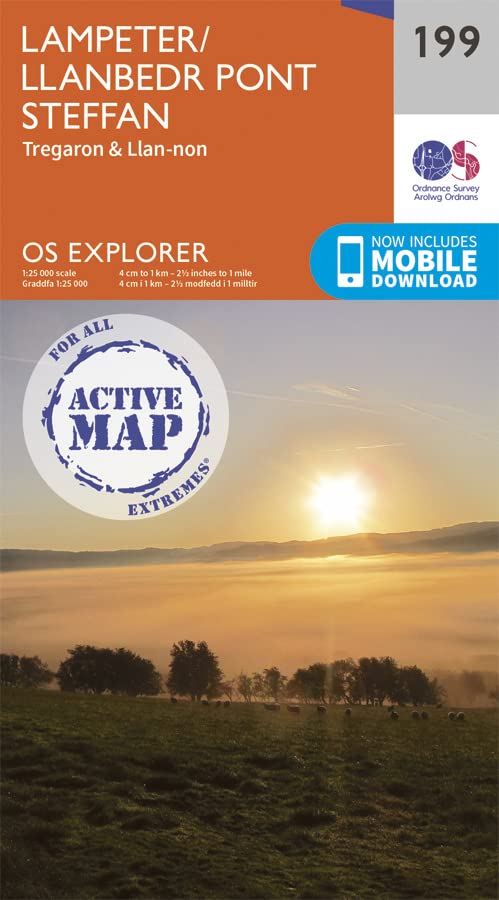 Lampeter / Llanbedr Pont Steffan Map | Weatherproof | Tregaron & Llan-non | Ordnance Survey | OS Explorer Active Map 199 | Wales | Walks | Hiking | Maps | Adventure