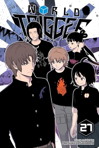 Manga cover featuring five characters in black shirts against a geometric blue background.