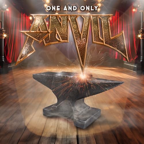 Anvil album cover featuring a metal anvil with sparks and stage setting.