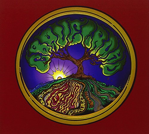 Psychedelic album cover featuring a vibrant tree with swirling roots and sun.