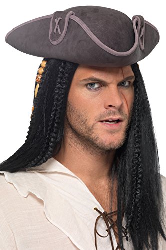 Smiffy's 40378 Tricorn Pirate Captain Hat, Unisex-Adult, Grey, One Size