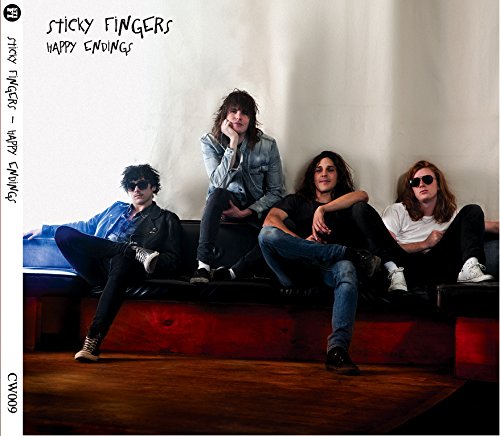 CD cover showing four men sitting on a black leather sofa against a wall.
