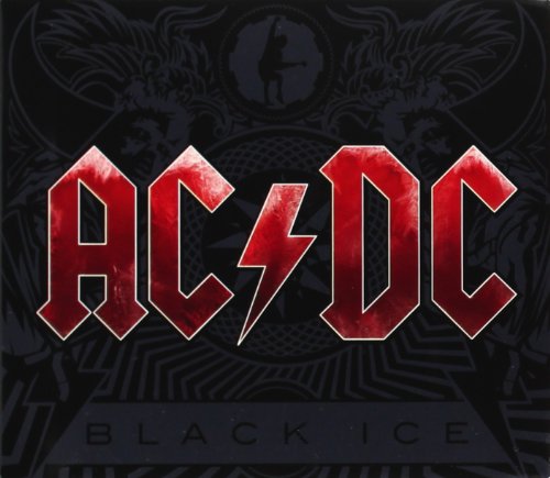 AC/DC “Black Ice” CD cover with red logo and black background.