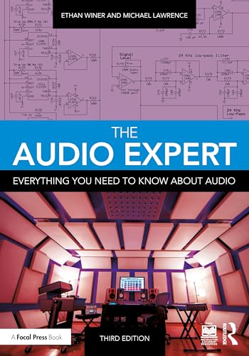Book cover: “The Audio Expert” with audio equipment and circuit diagrams.