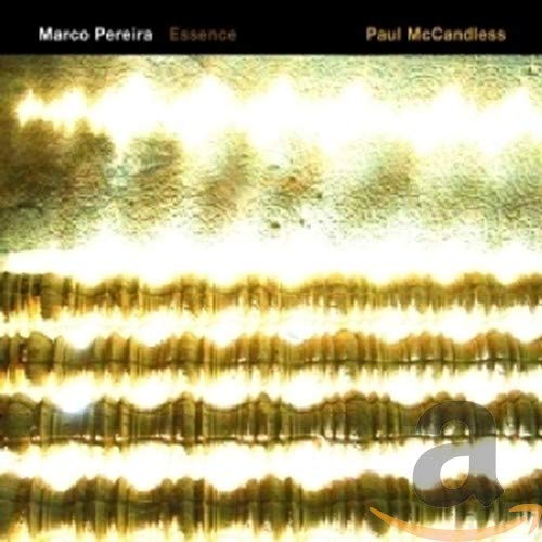 CD cover for Marco Pereira’s “Essence” with abstract golden wave design.