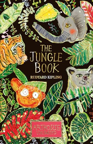 Book cover with illustrations of jungle animals and foliage on a dark background.