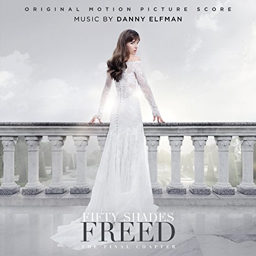 CD cover for "Fifty Shades Freed" soundtrack by Danny Elfman, woman in white dress.