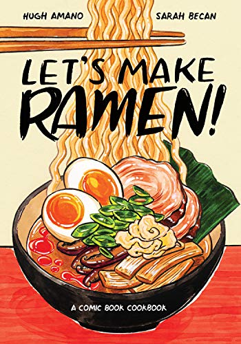 Colorful comic book style cookbook cover featuring ramen and Japanese inspired illustrations.