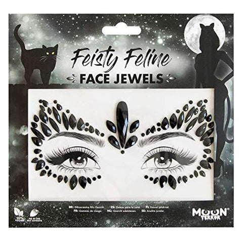 Face Jewels by Moon Terror - Festival Face Body Gems, Crystal Make up Eye Glitter Stickers, Temporary Tattoo Jewels (Feisty Feline)