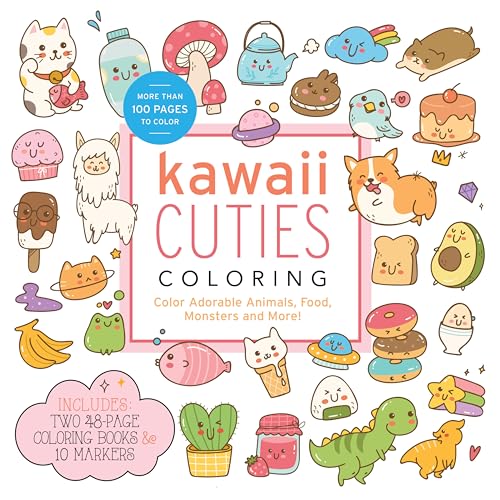 Kawaii Cuties Coloring Kit : Color Adorable Animals, Food, Monsters, and More! Includes: Two 48-Page Coloring Books and 10 Markers