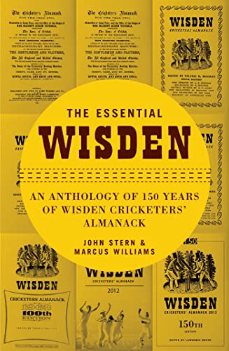 Yellow cover of “The Essential Wisden” anthology, with black text and cricket imagery.