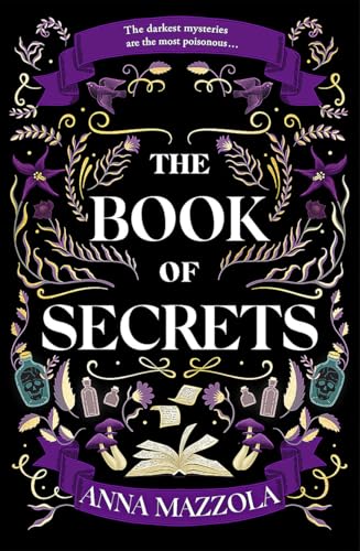 Book cover with white and purple text on a black background with illustrations.