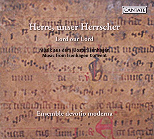 CD cover with aged manuscript background and text in German and English.