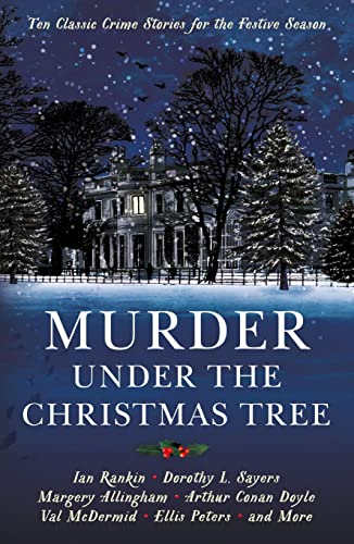 Book cover: snowy manor house, large text “Murder Under the Christmas Tree”.