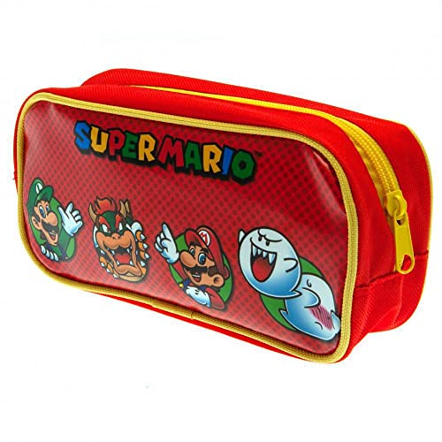 Nintendo Super Mario Pencil Case (Core Character Circles Design) Zip Up Rectangle Pencil Case - Official Merchandise,Red,21cm x 10cm x 10cm