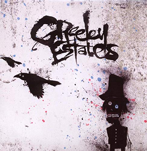CD cover with black text, birds, and a small figure in a hat.