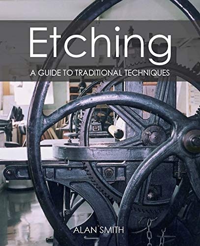 Book with etching techniques, illustrated, on a table or against a neutral background.