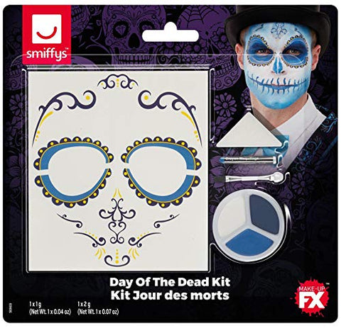 Smiffys 50803 Make-Up FX, Day of The Dead Kit, Aqua, Unisex Adult, Blue