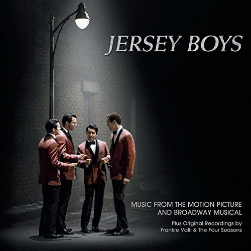 Jersey Boys" CD cover featuring four men in suits under a streetlamp.