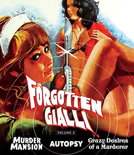 Vintage giallo film cover with two distressed women and a knife.