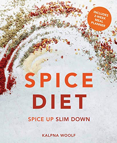 Book cover: "Spice Diet" with scattered spices and a meal planner sticker.