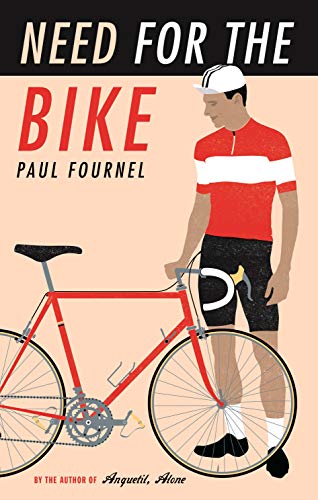 Book cover: cyclist with red bicycle on a peach background.