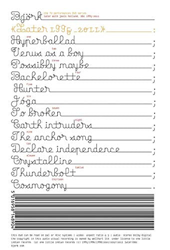 DVD cover for Björk's "Later With Jools Holland" performances, 1995-2011, with song list.