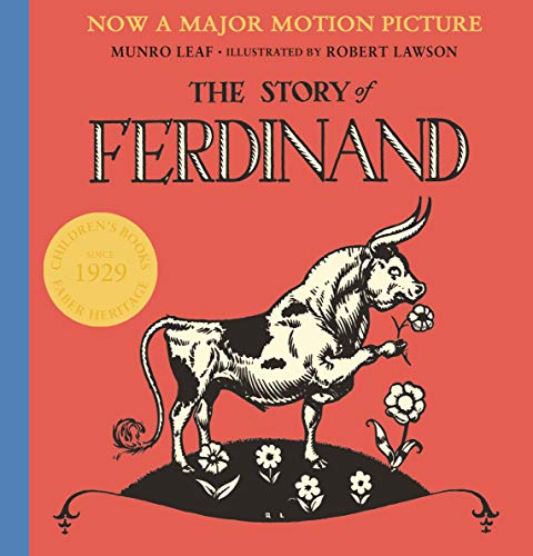 Book cover for The Story of Ferdinand featuring a bull smelling a flower.
