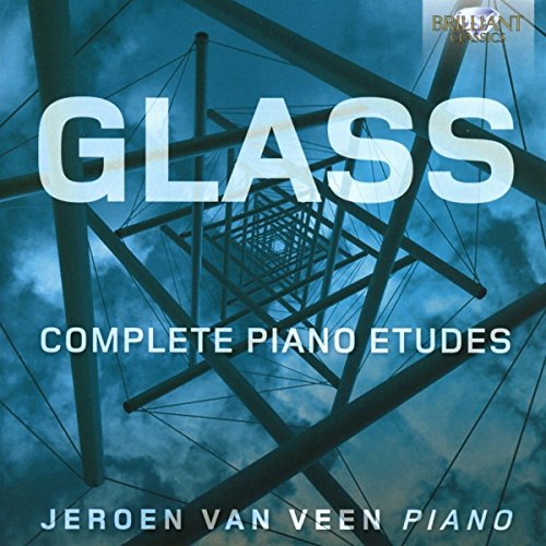 CD cover for Philip Glass’s “Complete Piano Etudes” with abstract tower image.